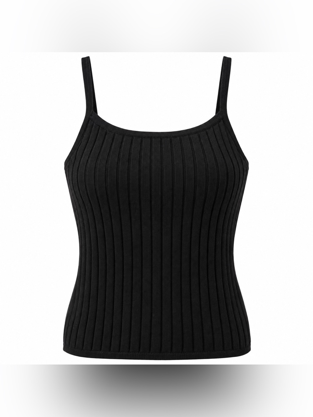 Black Ribbed Knit Cami Tank Top Minimalist No Brand Medium/Large